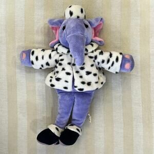 Animal Alley Purple Lady Elephant Plush Stuffed Toy Dalmatian Pattern Coat & Hat
